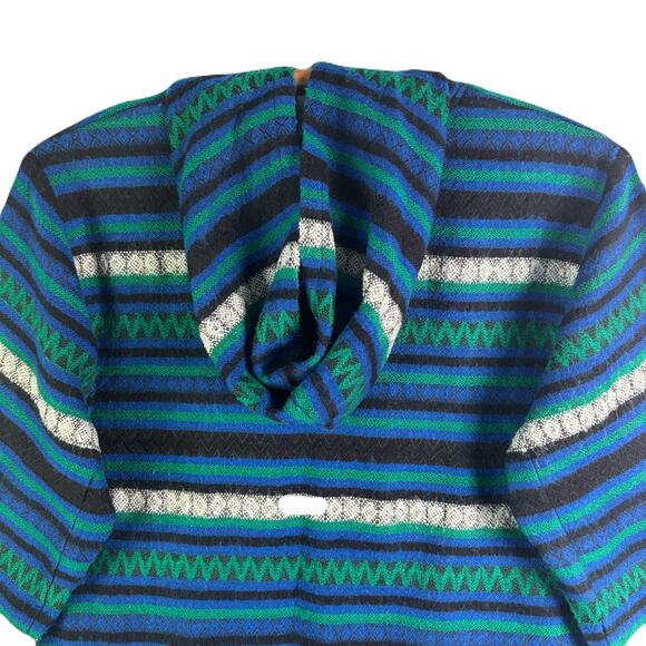 SACRED THREADS Hooded/Multicolored Striped/Fringe Hem Mexican Poncho Size S - Picture 7 of 10